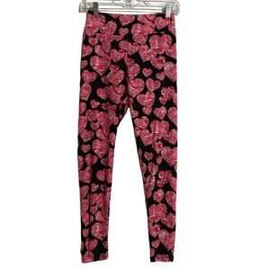 LuLaRoe Leggings Womens OneSize Black Pink Heart Print‎ Activewear Stretch Soft